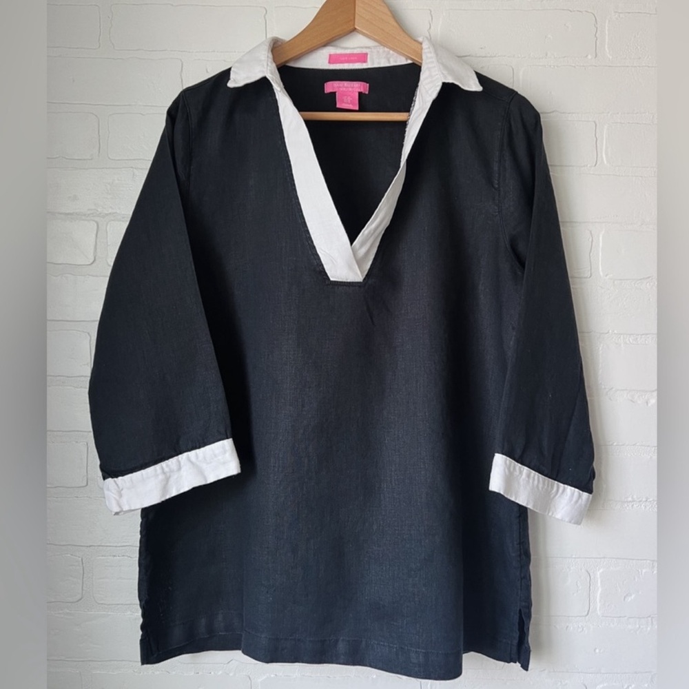 Issac Mizrahi Classic Black & White Linen Tunic NWT – Size Large